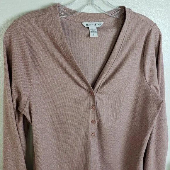 NWOT Athleta Uptempo Ribbed Henley Top Mauve Pink size Large - Picture 4 of 15